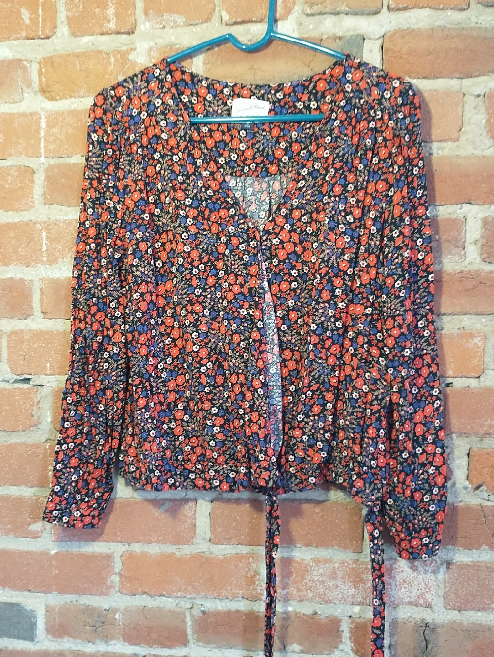 Tie-Front Floral Blouse in Red Multi